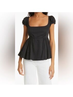 Rebecca Taylor Black Square-Neck Peplum Blouse